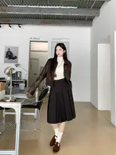 毛羽付き中長丈プリーツスカート【秋冬用・ハイウエスト・Aライン・レトロデザイン・ポケット付き】