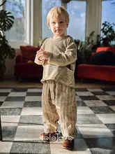 子供用 春夏向け 通気性の良いコットンストライプパンツ【男児・単色・カジュアル】