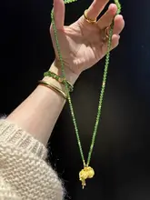 ネックレス ロングネックレス 天然碧玉 ビーズ 平安扣 着脱可能 マルチユース ゴールドペンダント対応