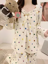 極上の柔らかさ！冬用コーラルフリースパジャマ【ドット柄・プリンセススタイル・長袖・ホームウェア】（セットアップ対応）