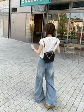 多ポケットデニムパンツ【夏用・薄手・カジュアルストレート・ワイドレッグ・女性用】（セットアップ対応）