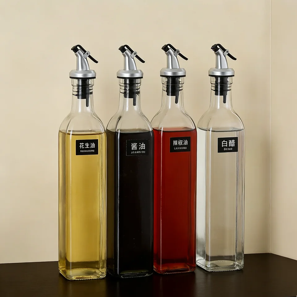 ガラス製オイルボトルセット【漏れ防止・家用・調味料ボトル・醤油瓶・酢瓶・料理酒用】
