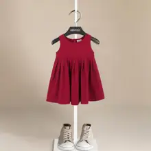 ノースリーブワンピース キッズ ガールズ レッド 可愛い おしゃれ ゆったり 春夏