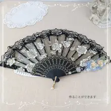 優雅な古風デザインの折り扇【花柄・ロリータスタイル・レトロダンス用】