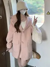 フード付き ウールコート レディース 大きいサイズ ぽっちゃり ピーチピンク オーバーサイズ ガーリー 着痩せ 秋冬