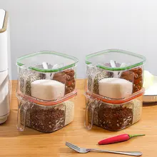 多機能調味料ボックス【密閉・防湿・四つ仕切り・キッチン用】（セットアップ対応）