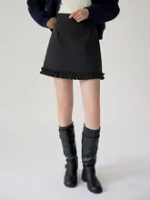 レース切り替えデザイン Aライン ハイウエスト スリムショートスカート 秋冬新作