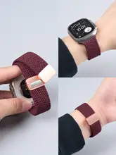 ウォッチバンド メンズ ナイロン 編み込み マグネット式 伸縮性 通気性 スポーツ バーガンディ Apple Watch 対応