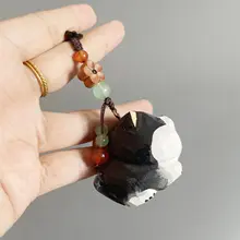 手作り木彫りの黒柴犬 キーホルダー【プレゼント・バッグや車の装飾に最適】