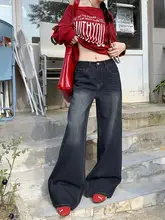 アメリカンヴィンテージ風 ブルー 加绒ストレートデニムパンツ【ハイウエスト・ゆったりフィット・秋冬用】