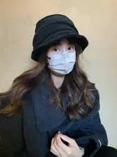 黒のプリーツウール釣り帽子【秋冬用・女性用・保温性・カジュアル】