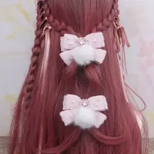 ヘアクリップ 髪飾り フェミニン ツイード風 ハート パール ラインストーン ファーボール ダブルクリップ 大人可愛い