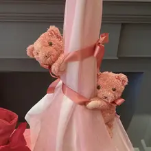 限定デザイン ぬいぐるみクマの吊り下げ飾り【ピンク・カーテン用バンド付き】