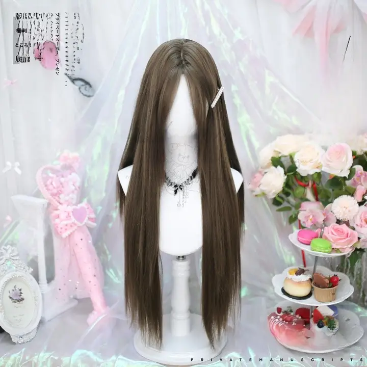 フルウィッグ レディース ロングストレート 八の字バングス ロリータ風 二次元 コスプレ 人毛風 デイリー 甘め
