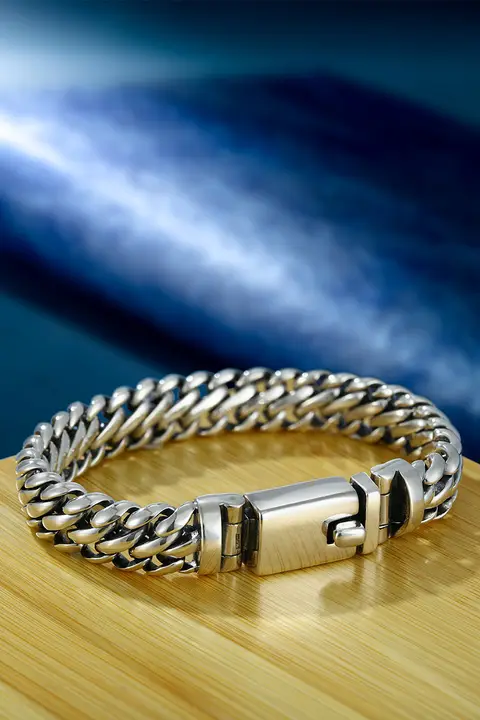 S925純銀製 メンズブレスレット【太め・シンプル・個性的・パンクスタイル】