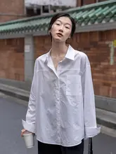 デザイン性のあるゆったりとした女性用シャツジャケット【秋冬用・長袖・ブルー】