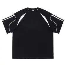ストライプデザインのコットン短袖Tシャツ【カジュアル・男女兼用・ゆったりとしたラグランスリーブ】