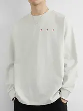 純綿製 長袖 メンズTシャツ【刺繍デザイン・春秋用・シンプルカラー】