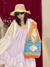 オレンジのリゾートスタイルDIYかぎ針編みトートバッグ材料キット