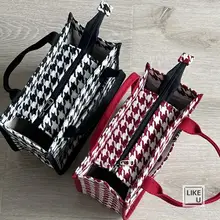 千鳥格デザインの手提げトートバッグ【学生用・お弁当・化粧品収納・キャンバス製】