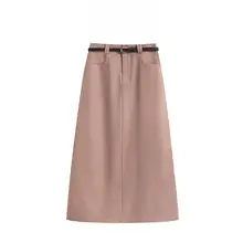 洗練されたデザイン！ハイウエストピンクAラインスカート【春夏用・ひざ丈】（セットアップ対応）