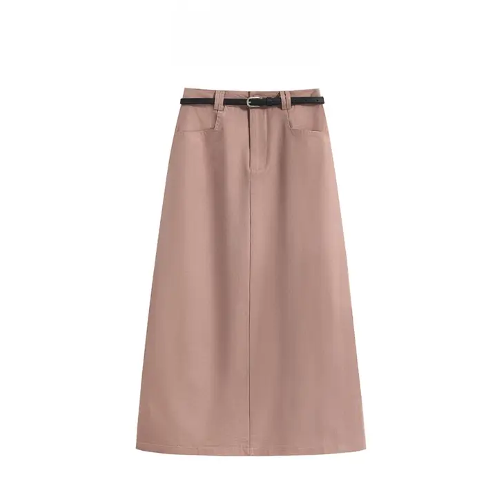 洗練されたデザイン！ハイウエストピンクAラインスカート【春夏用・ひざ丈】（セットアップ対応）