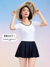 女性用 UVカットワンピース水着【短袖・バックオープン・スリム効果】