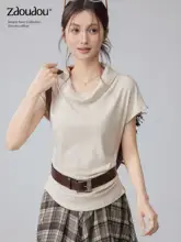 半袖Tシャツ レディース ドレープネック フレンチ風 韓流 ウエストマーク 着痩せ きれいめ 上品 春 秋