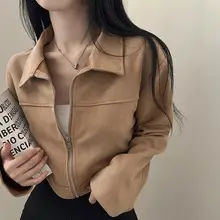 秋季レトロスタイルのラウンドカラージップ付きジャケット【極上の柔らかさ・長袖・女性用】