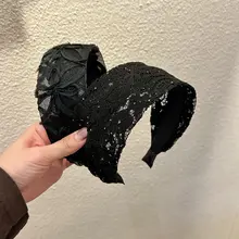 カチューシャ レディース レース ワイド ブラック 白髪隠し 上品 きれいめ 着回し「cookie」