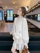 米白色のフリンジデザインベストとシャツ付きミニスカート（セットアップ対応）