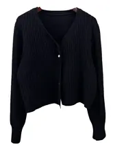 秋冬 Vネックニットカーディガン【短丈・女性用・おしゃれな編みスタイル】