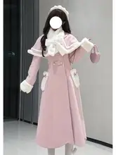 粉色の中長丈キルティングケープ付きドレスコート【ロリータスタイル】（セットアップ対応）