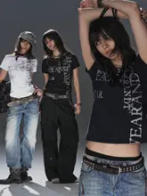 三色フラッシュシルバーアルファベットプリントパンキッシュストリートフィットTシャツ