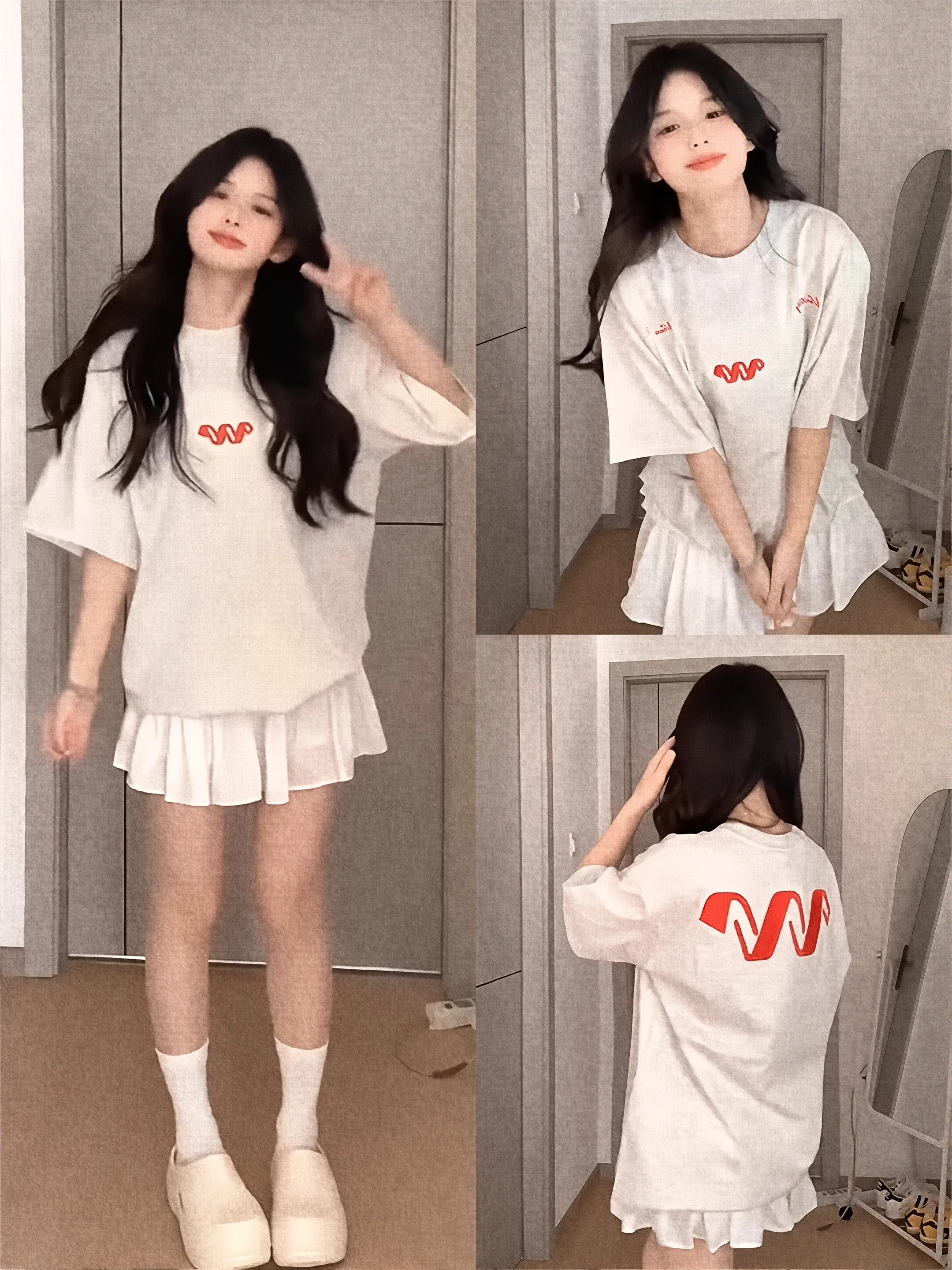 グレーのオーバーサイズ刺繍入りコットンTシャツ：カジュアル通勤スタイルの実用性とデザインバランス