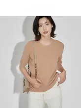 極上の柔らかさ！メリノウール製 ラウンドネック中袖ニットセーター【女性用・秋用】