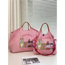 柴犬刺繍トートバッグ【ピンク・ナイロンキャンバス・肩掛け・通勤用】