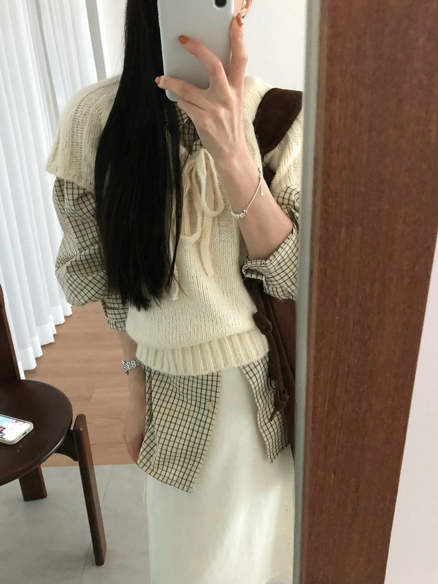 リボン付きプルオーバーセーター【秋用・ショートスリーブ・ルーズフィット】