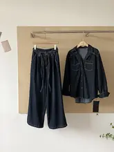 ポロカラー長袖シャツとゆったりワイドパンツのコーディネート（セットアップ対応）