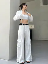 ホワイトワイドレッグカーゴパンツ【大きなポケット・スリムフィット・春夏用】