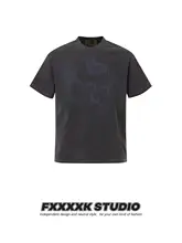 ユニセックス ビンテージ風 星柄プリント 半袖Tシャツ【ストリートスタイル・ウォッシュ加工】