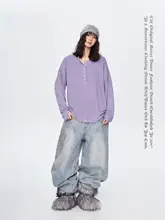 シンプルデザインのヒップホップスタイル長袖ヘンリーシャツ【ストリートファッション】