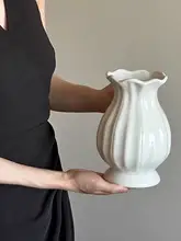白色陶器の花瓶【リビング装飾用・生花向け・水栽培対応】