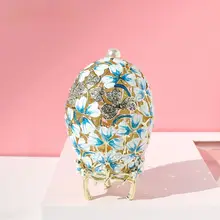 ロシアの真珠をあしらったエナメルの装飾卵型ジュエリーボックス【ファベージュ風・金属製】