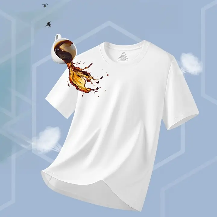 快適な着心地！防水・防污加工の白色コットンTシャツ【メンズ・短袖・ラウンドネック】