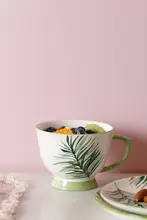 ブルーリリーハウス 陶器製グリーンリーフマグカップ【大容量・朝食用・オートミール対応】