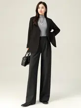 高腰ワイドレッグパンツ【グレー・落ち感のあるゆったりシルエット・カジュアルタイプ】（セットアップ対応）