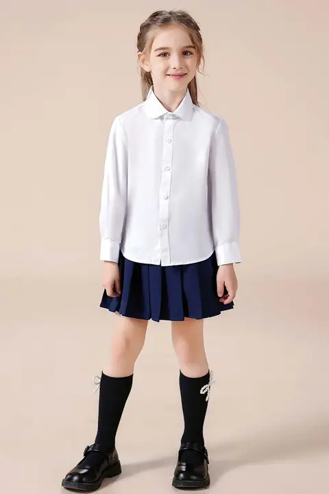 長袖白シャツ【子供用・学校行事・春秋用・シンプルデザイン・しわになりにくい】（セットアップ対応）