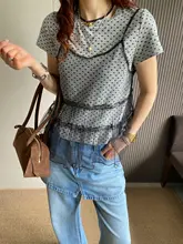 網状シフォンキャミソールとドット柄Tシャツ【夏用・スウィートスタイル】（セットアップ対応）