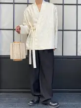 立体柄 中華風ロングスリーブシャツ【ユニセックス・アジアンテイスト・デザインリボン】（セットアップ対応）